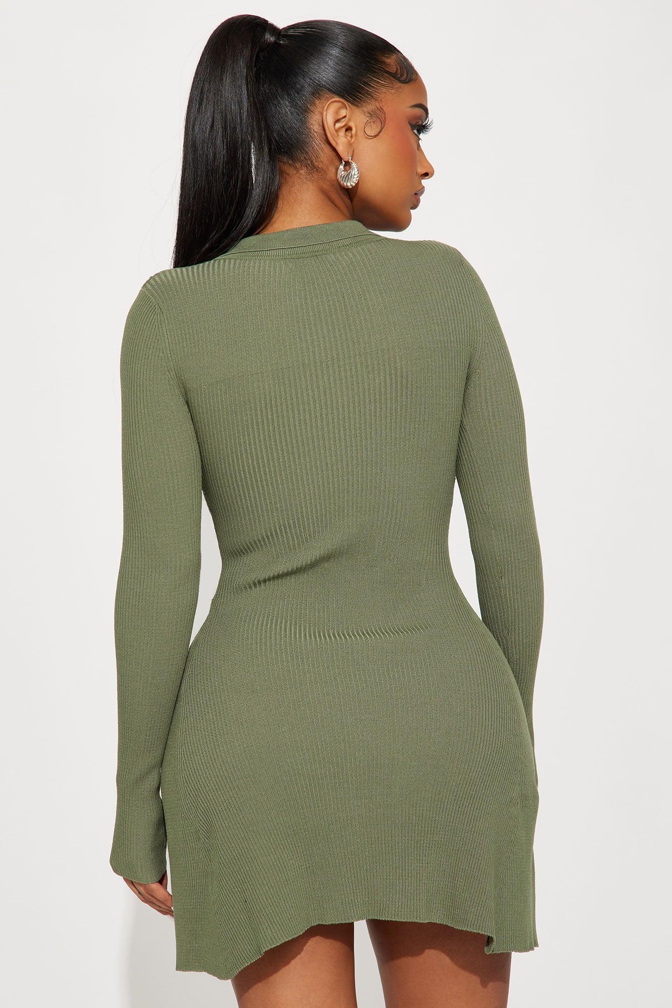 Sara A-Line Sweater Mini Dress - Olive Product Image