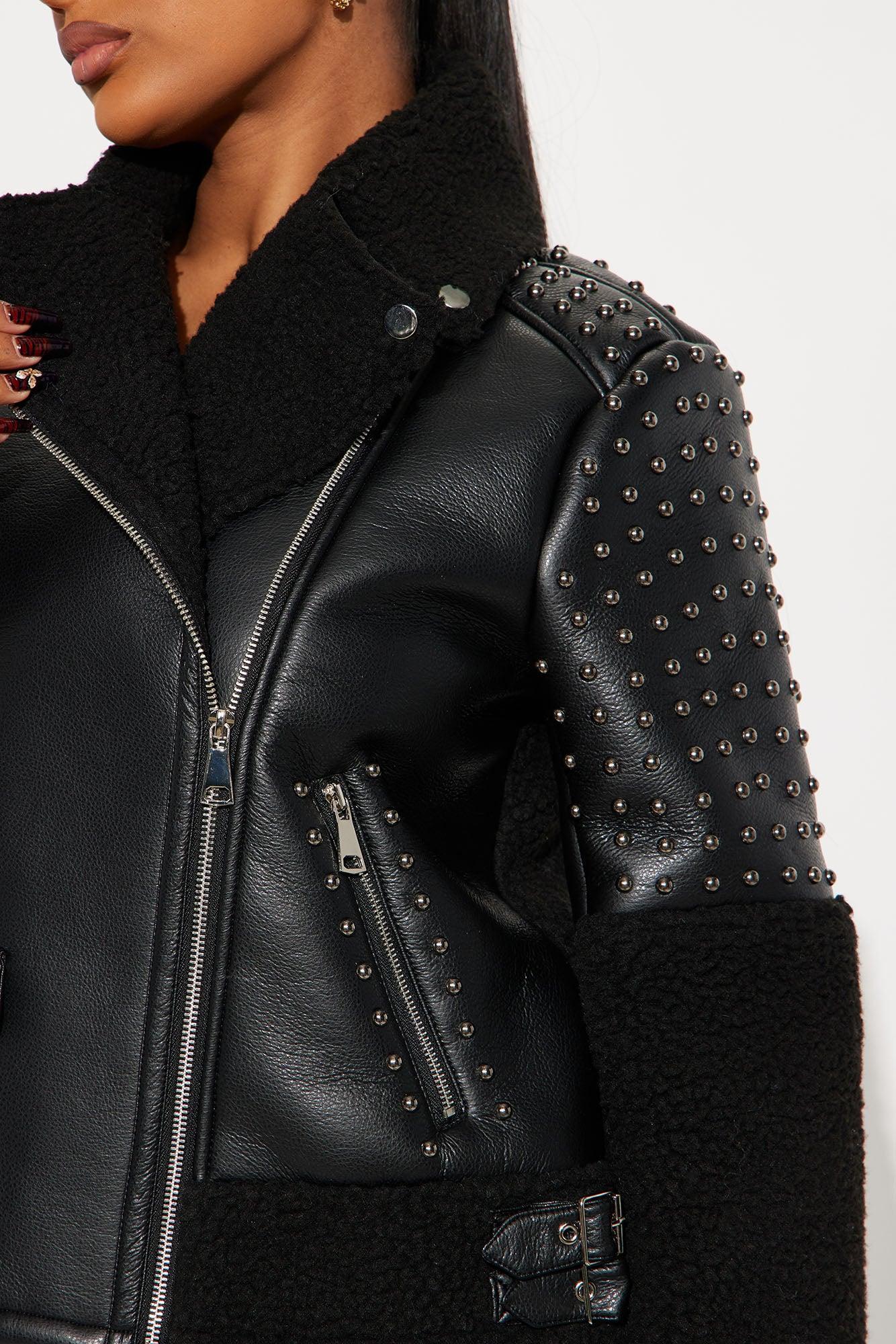 Lana Studded Faux Leather Jacket - Black Product Image