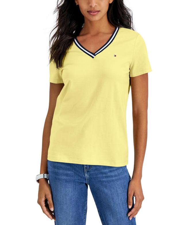 Tommy Hilfiger Womens Striped V-Neck Short-Sleeve T-Shirt Product Image