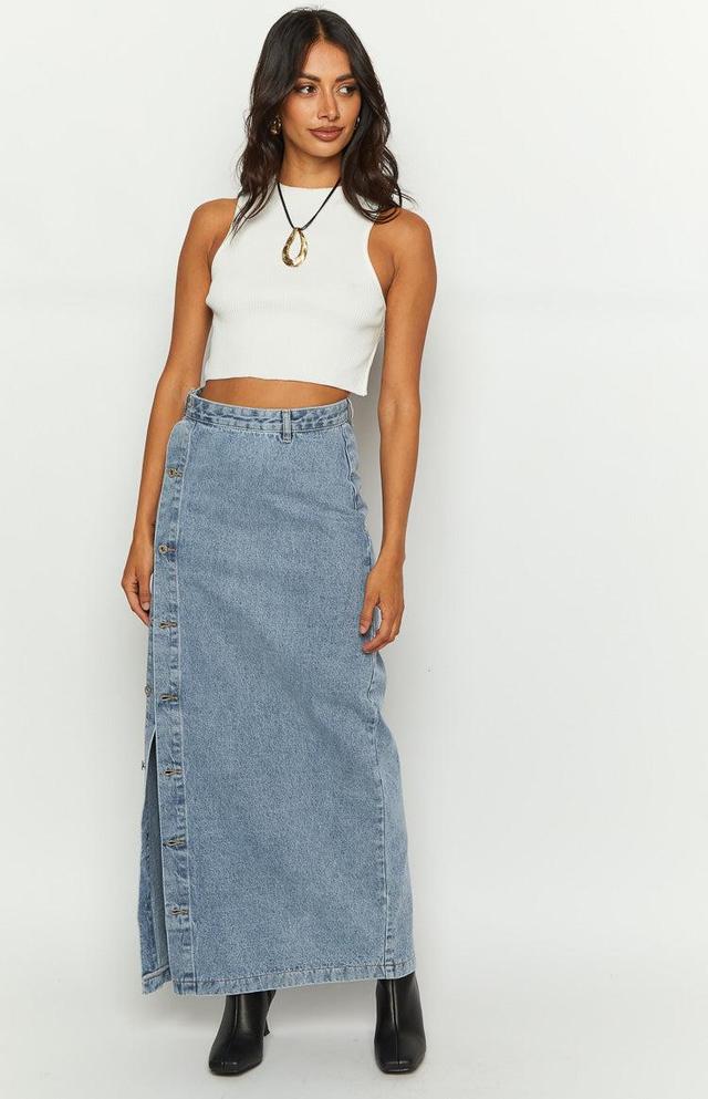 Fazio Button Side Denim Maxi Skirt Product Image