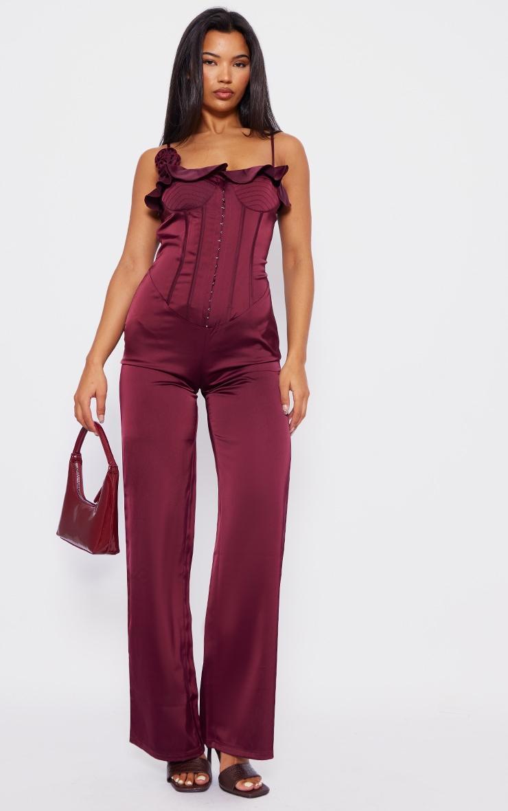 Plum Satin Corsage Corset Strappy Jumpsuit Product Image