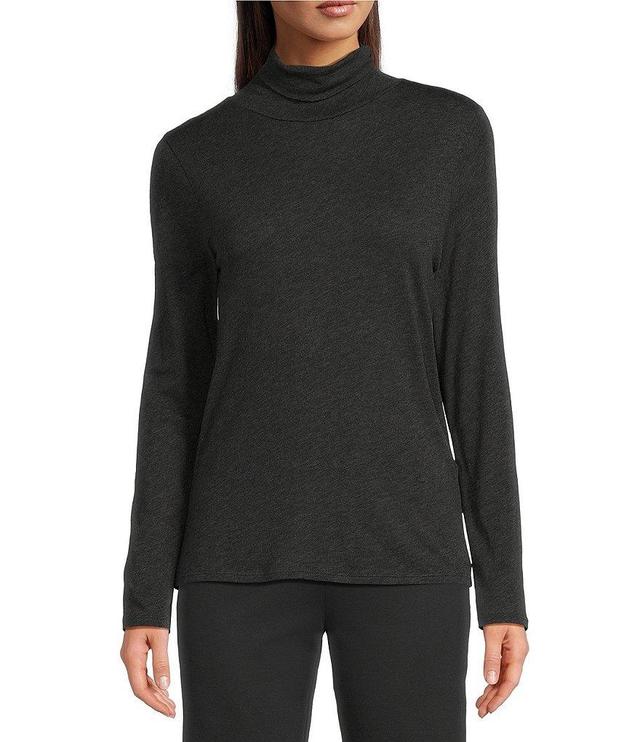 Eileen Fisher Organic Cotton Tencel™ Sheer Knit Turtleneck Long Sleeve Slim Top Product Image