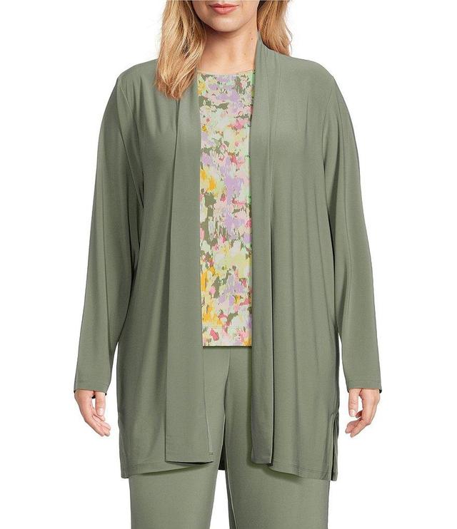 Investments Plus Size Soft Separates Long Sleeve Side Slit Open Front Jacket Product Image