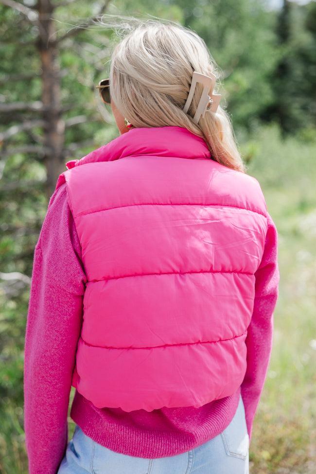 Sights To See Fuchsia Cropped Puffer Vest Product Image