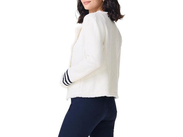 NIC+ZOE Petite Subtle Stripe Fringe Mix Knit Jacket (Cream ) Women's Jacket Product Image