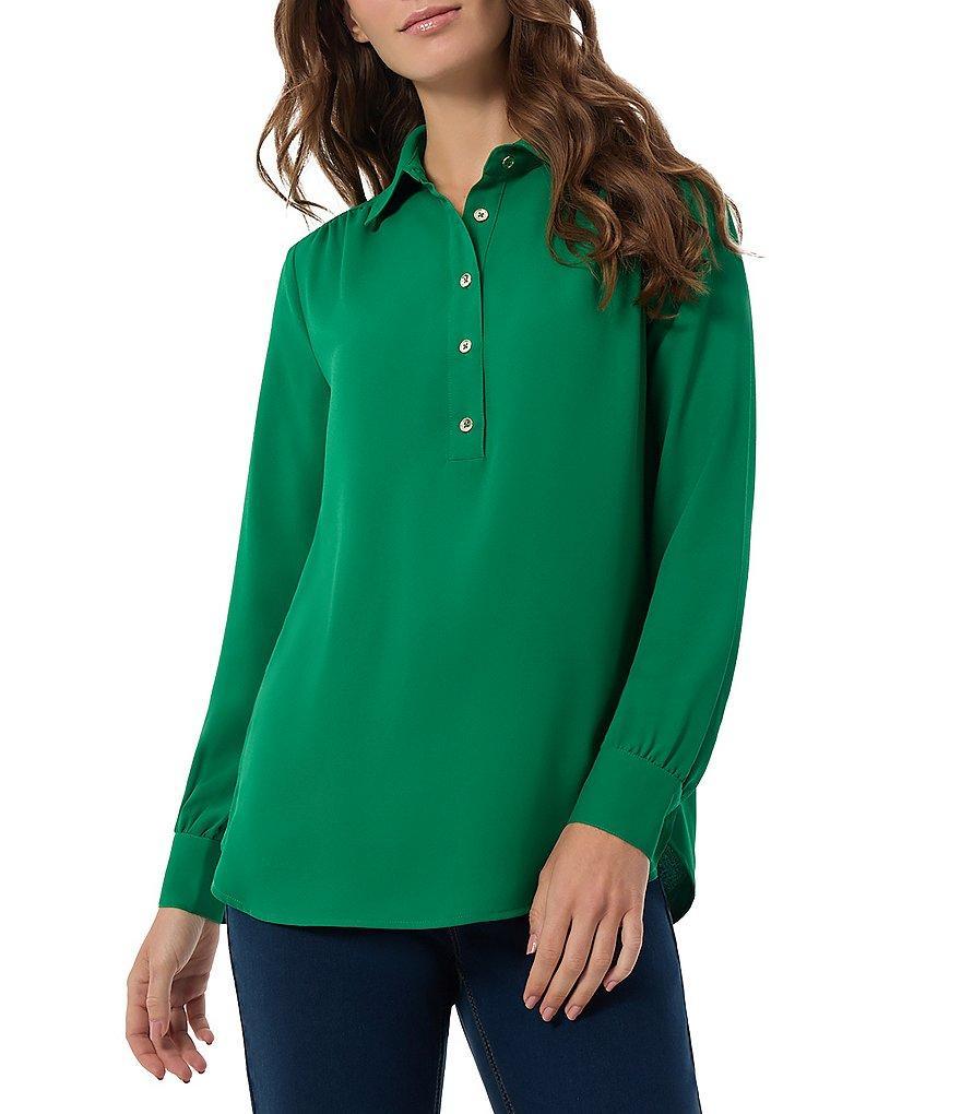 Jones New York Jasper Crepe Spread Collar Long Cuff Sleeve Button-Up Placket Shirttail Tunic product image