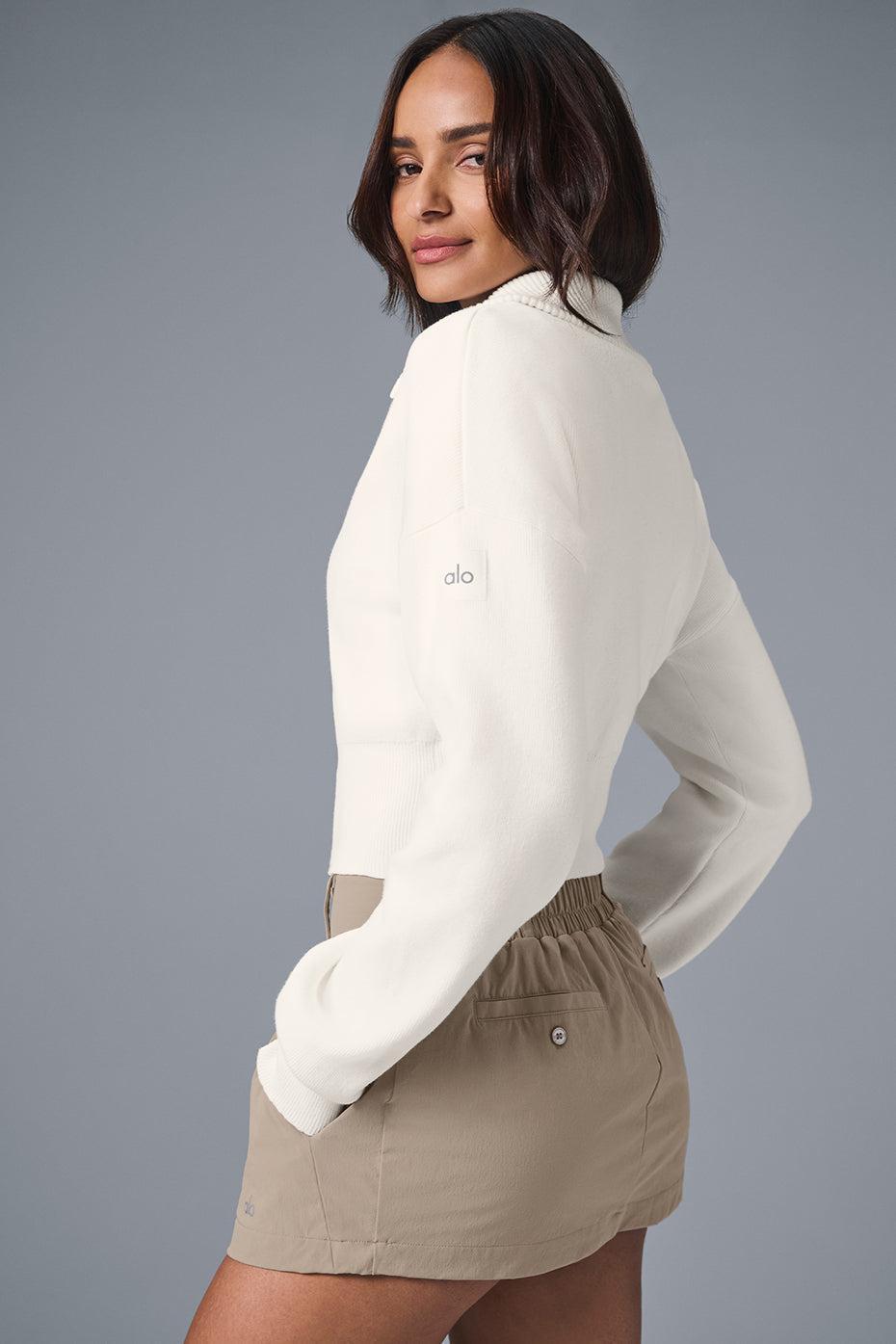 Scholar Knit Cropped Full Zip Jacket - Ivory Female Product Image