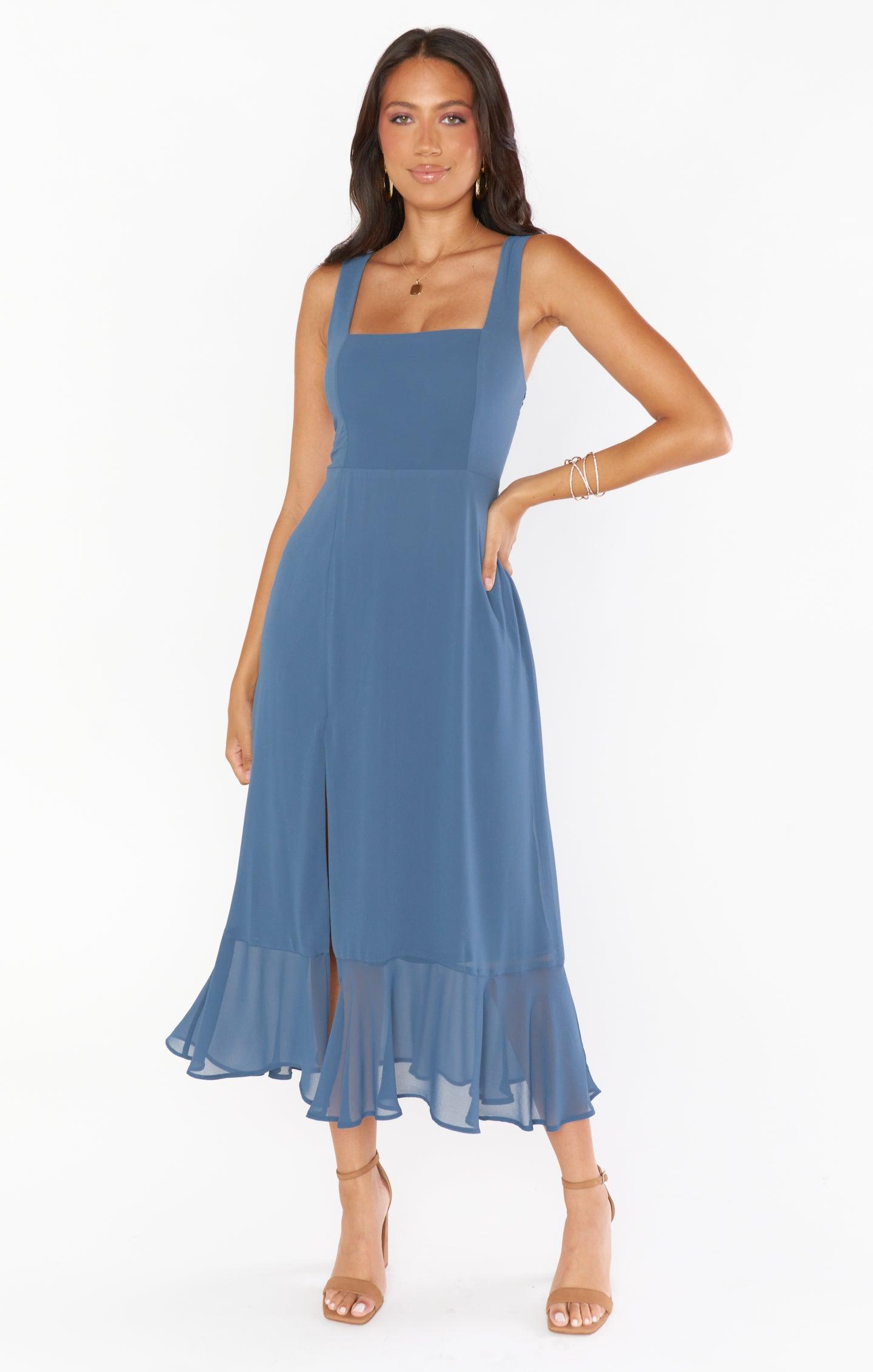 Claire Midi Dress ~ Slate Blue Chiffon Product Image