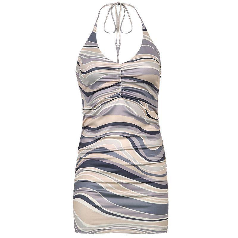 Halter-Neck Swirl Print Bodycon Mini Dress Product Image