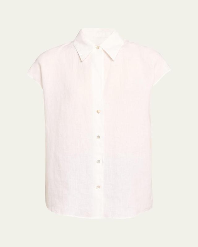 Cap-Sleeve Linen Button-Front Blouse Product Image