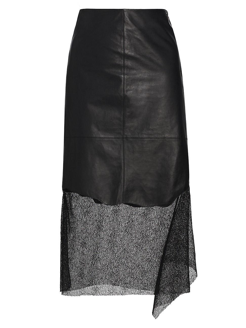 Womens Leather Lace Midi-Skirt product image