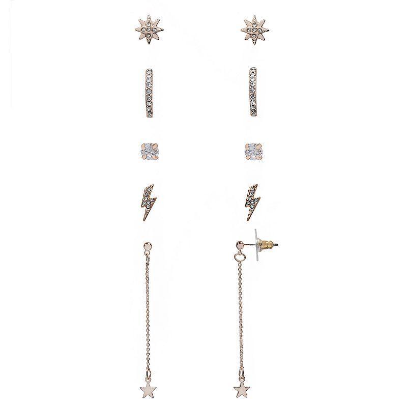 LC Lauren Conrad Lightning Bolt Pave Stud & Linear Drop Earring Set, Womens, Multicolor Product Image