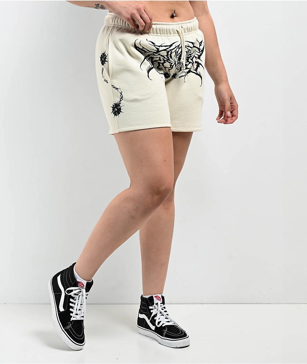 Broken Promises Spiked White Sweat Shorts Product Image