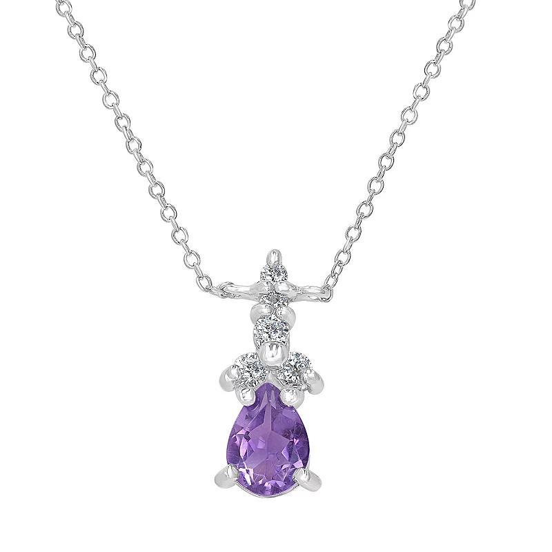 Gemistry Sterling Silver Stone & Cubic Zirconia Pear Pendant Necklace, Womens Purple Product Image