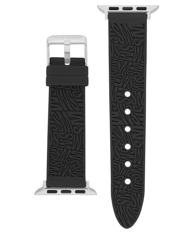 Steve Madden Womens Black Silicone Debossed Swirl Logo Band Compatible with 42/44/45/Ultra/Ultra 2 Apple Watch - Black Product Image