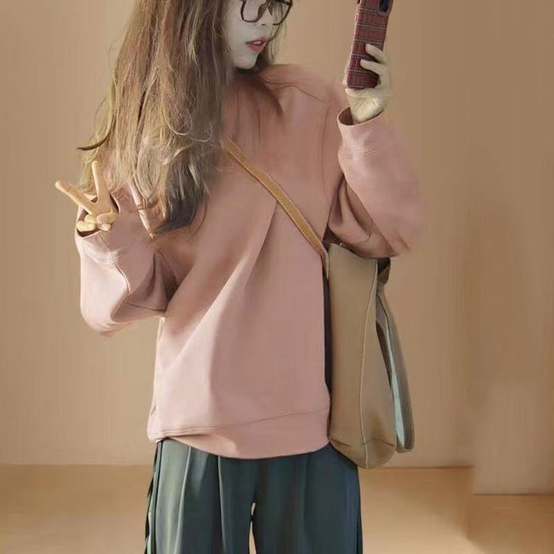 Round Neck Plain Oversized Sweatshirt Product Image