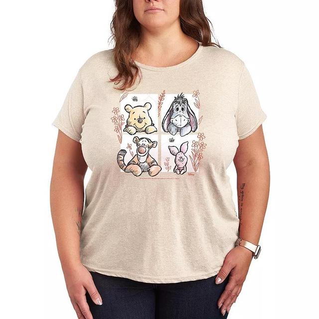 Disneys Winnie The Pooh Floral Grid Graphic Tee, Womens Product Image