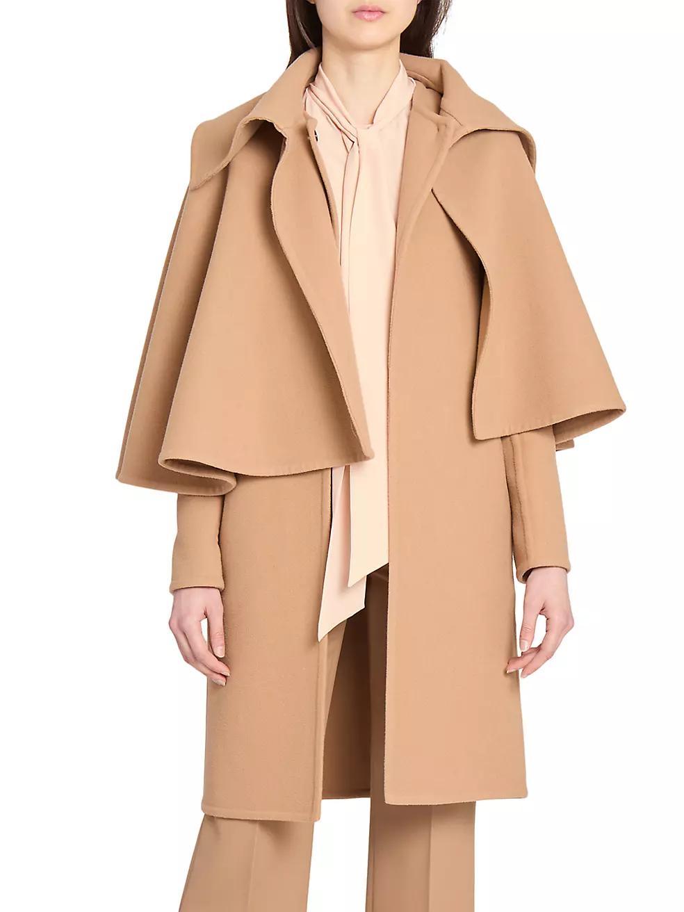 Cape-Overlay Wool & Cashmere Coat Product Image