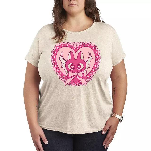 Plus Size Bat Cat Coquette Graphic Tee, Womens Grey Dark Red Product Image