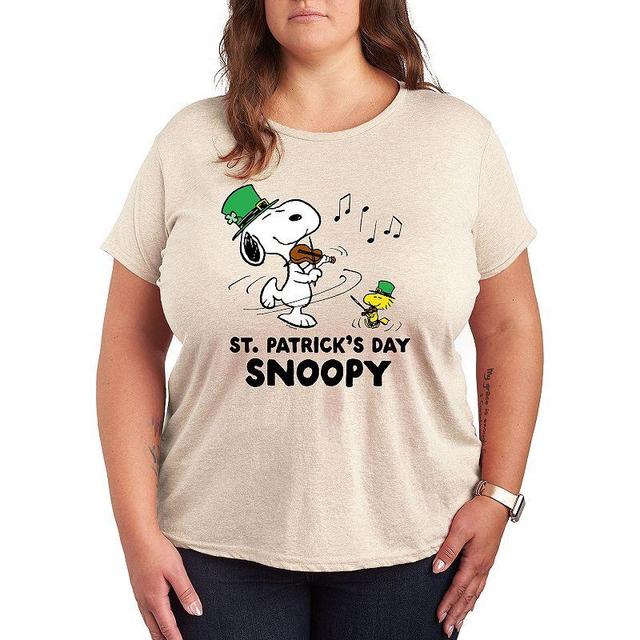 Plus Peanuts St. Patricks Day Snoopy Graphic Tee, Womens Beig/Green Product Image