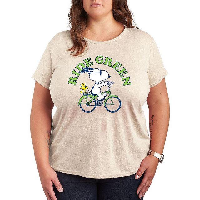 Plus Peanuts Snoopy & Woodstock Ride Green Graphic Tee, Womens Med Grey Product Image