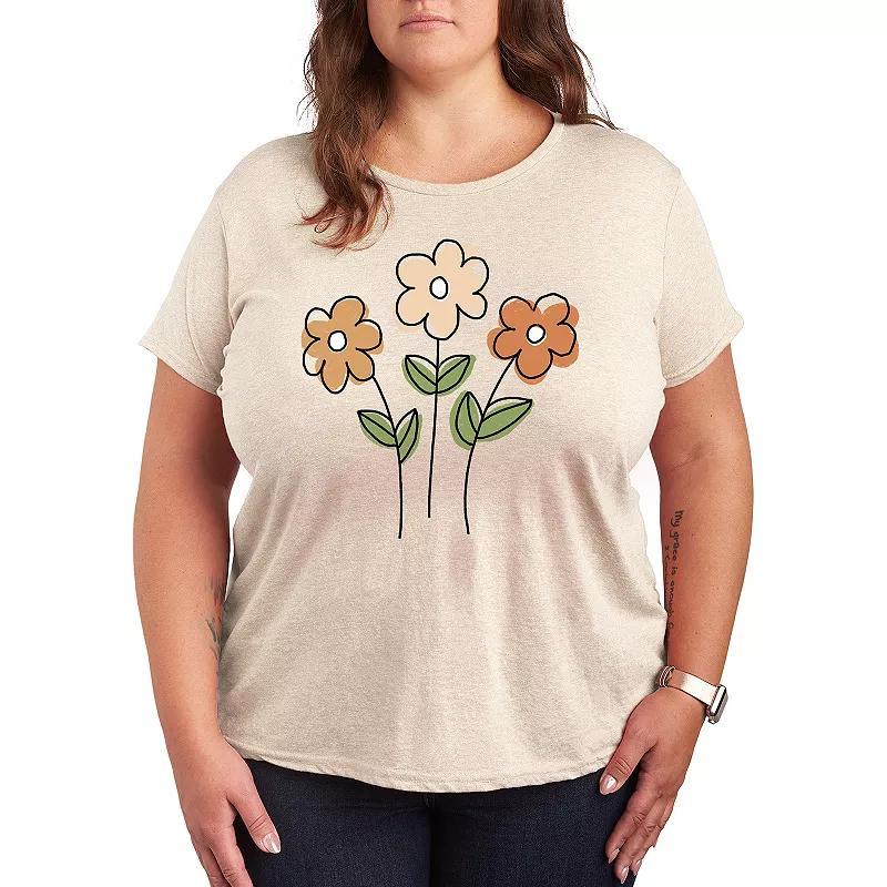 Plus Neutral Sketchy Flowers Graphic Tee, Womens Product Image