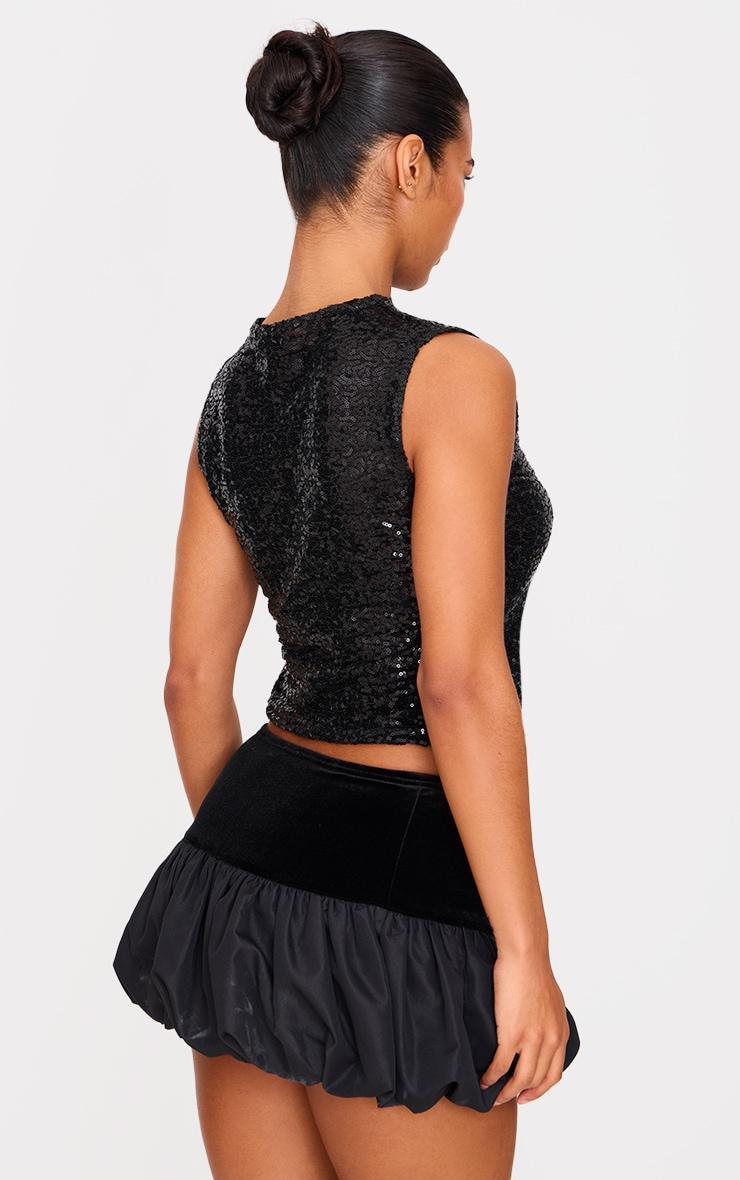 Black Sequin Boat Neck Long Top Product Image