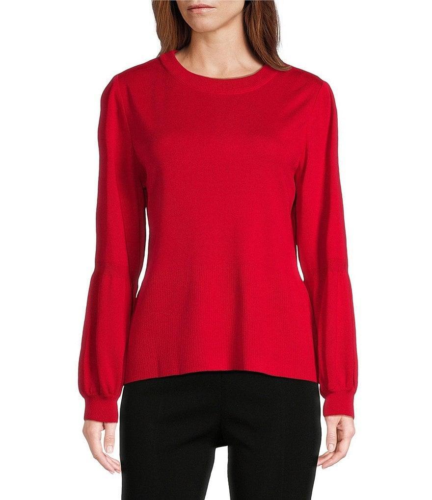 Ming Wang Soft Knit Crew Neck Long Balloon Sleeve Tunic Product Image