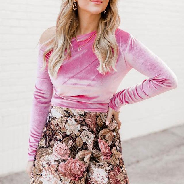 Head Over Heels Pink Velvet Off The Shoulder Blouse FINAL SALE Product Image