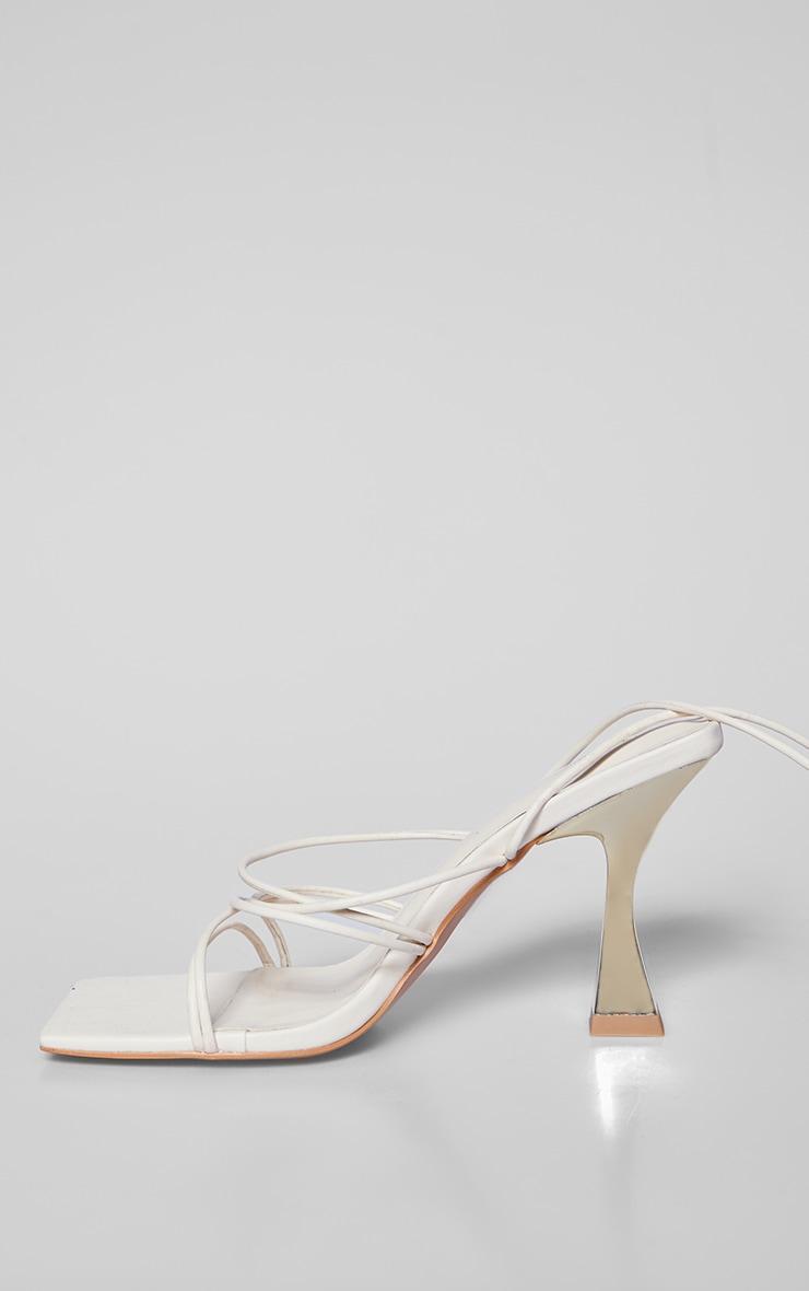 Cream PU Square Toe Strappy Lace Up Heeled Sandals Product Image