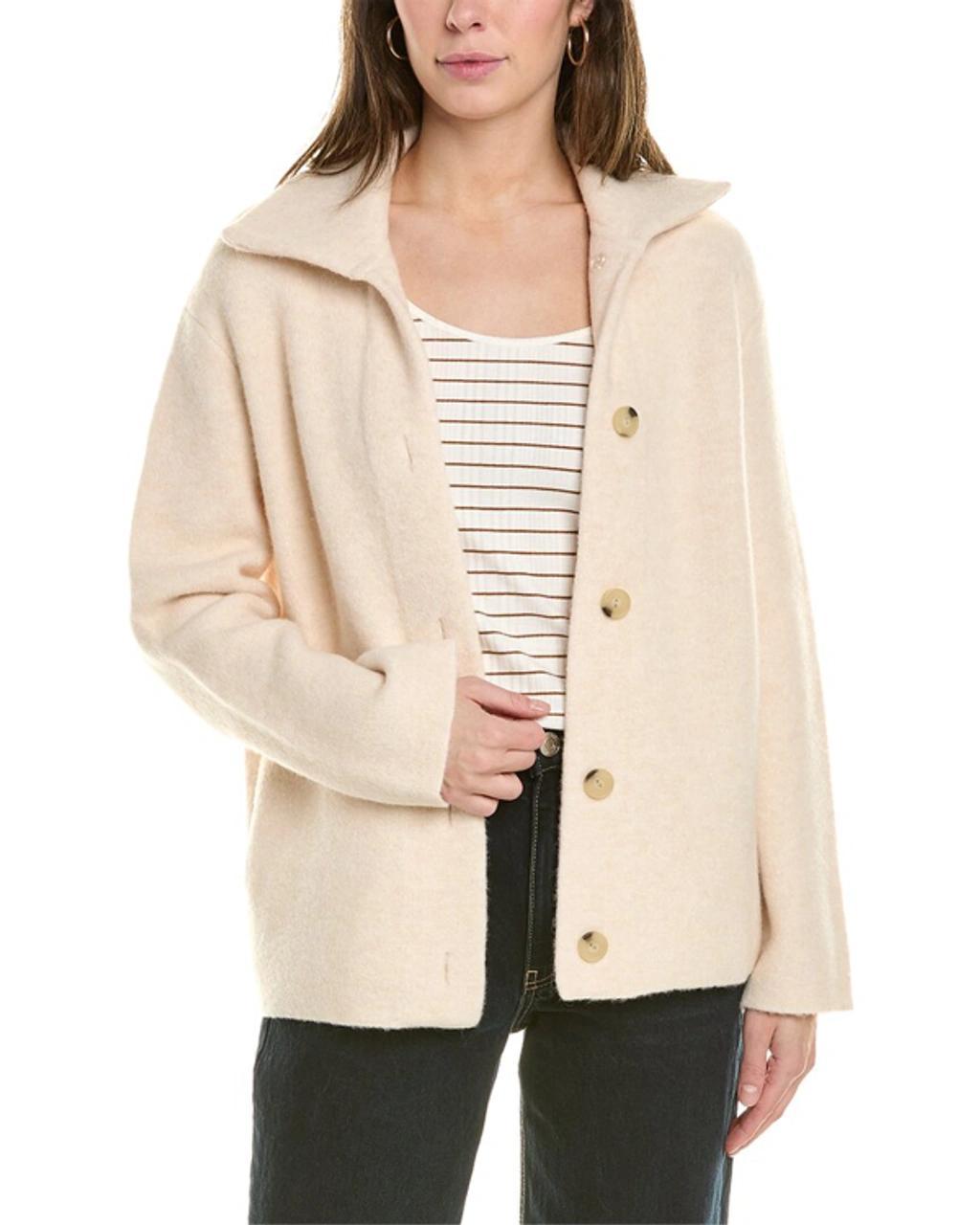 Button Collar Wool & Alpaca-blend Cardigan In Beige Product Image