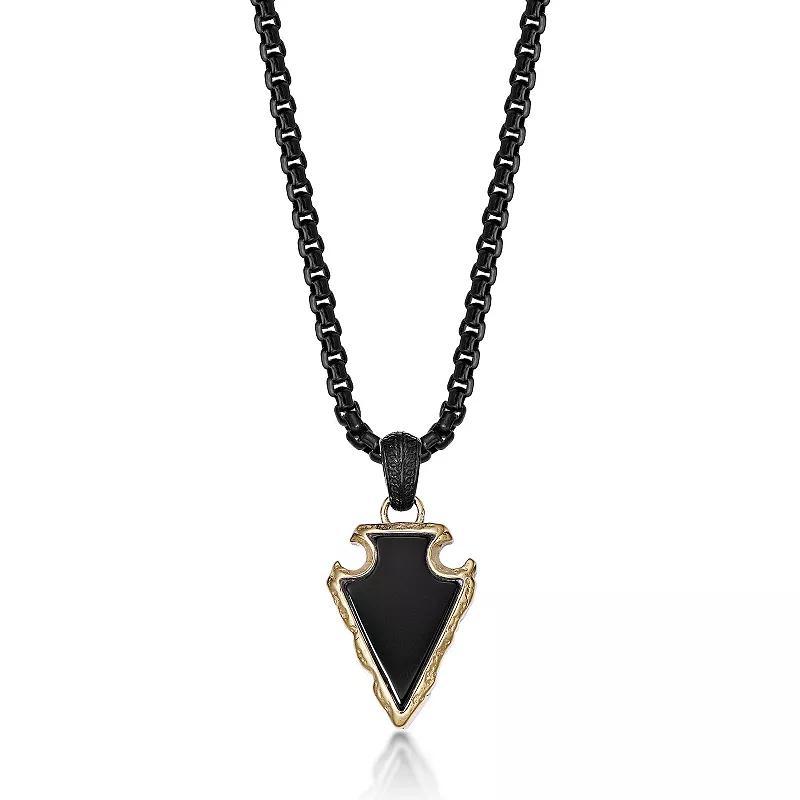 LYNX Mens Stainless Steel Black Agate Arrow Head Pendant Necklace Product Image