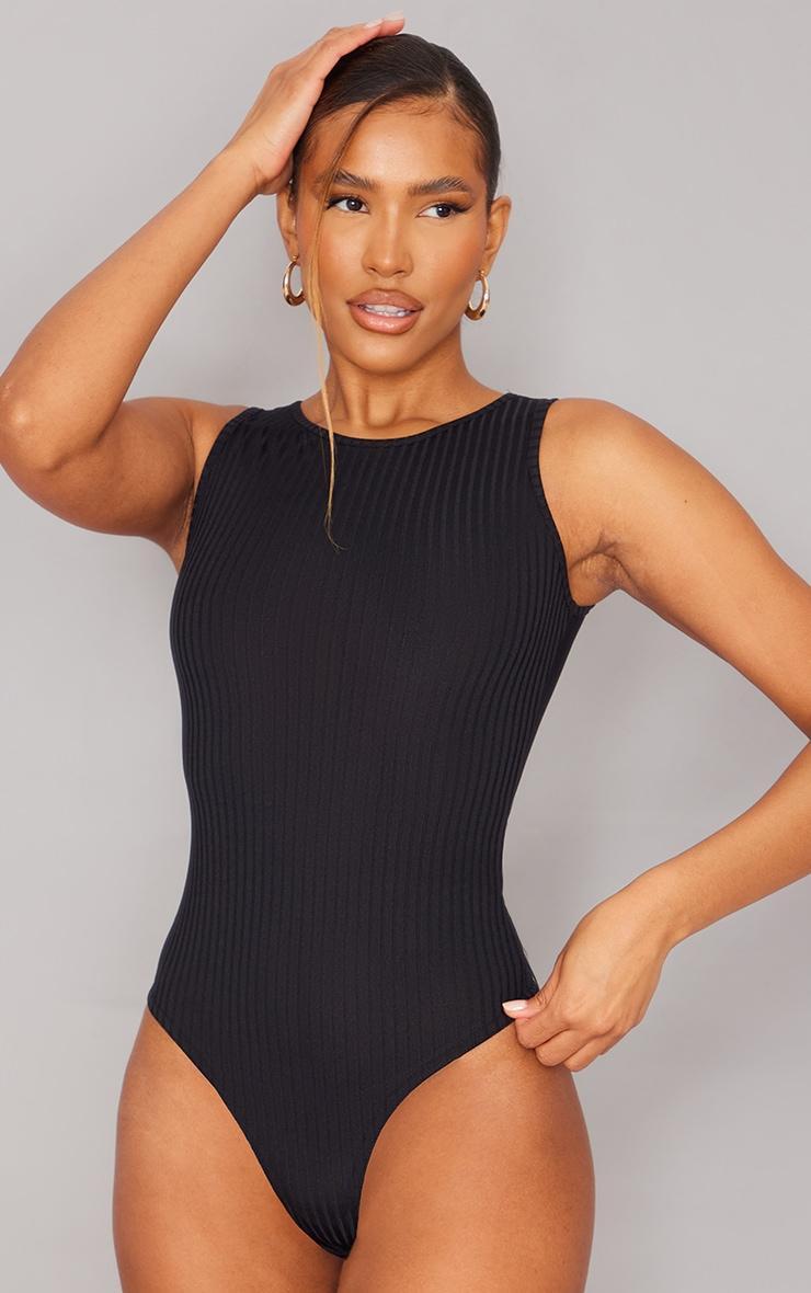 Basic Black Wide Rib Sleeveless Bodysuit Product Image