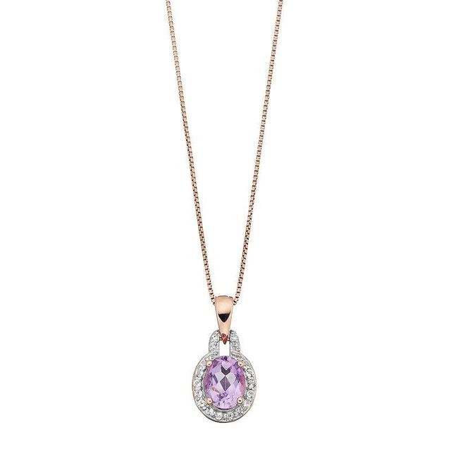 Gemminded 14k Rose Gold Over Silver Amethyst & White Topaz Oval Halo Pendant Necklace, Womens Pink Tone Product Image