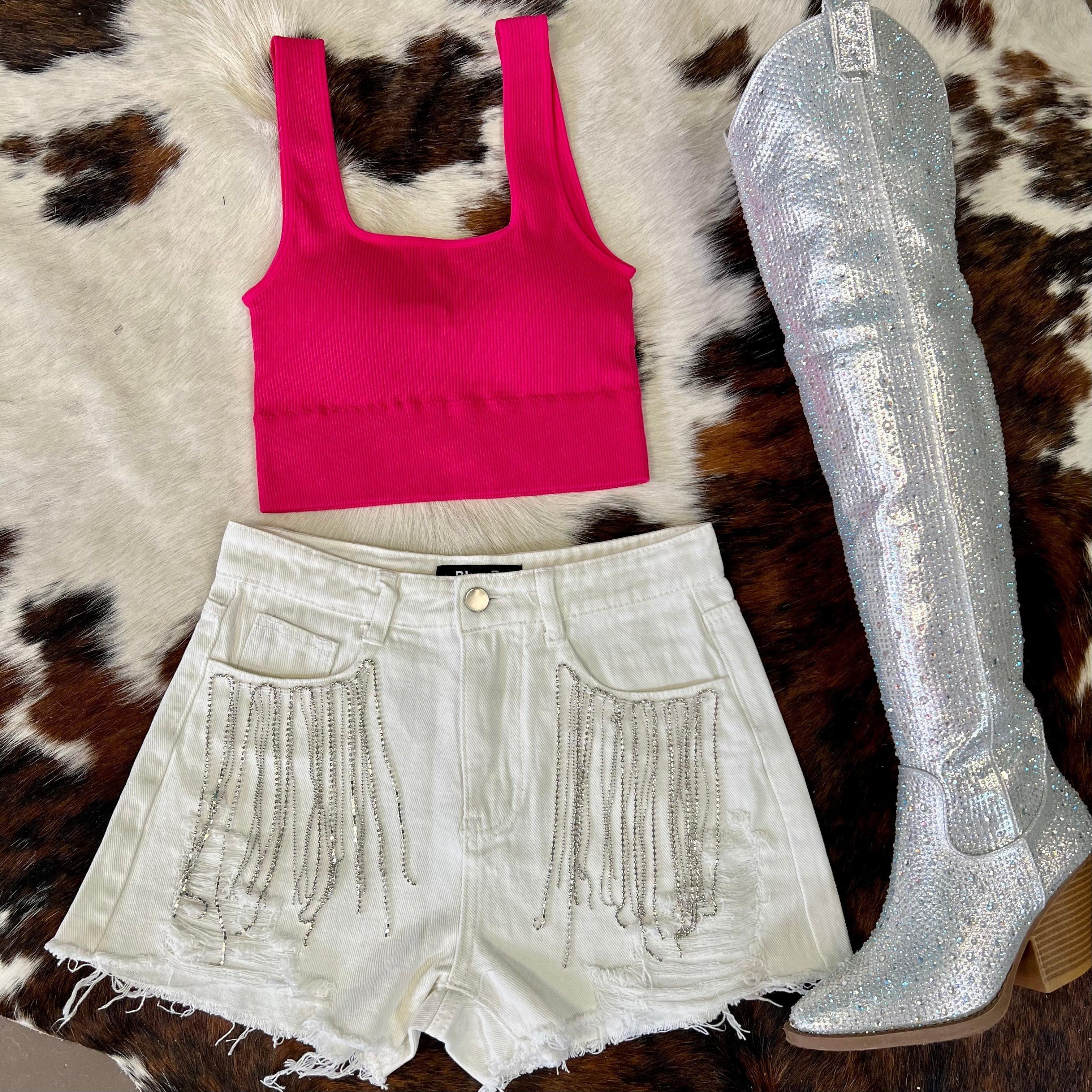 Finalist Round Rhinestone Shorts White* Product Image