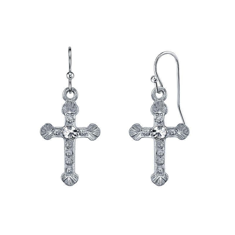 1928 Crystal Cross Drop Earrings, Womens, Grey Product Image