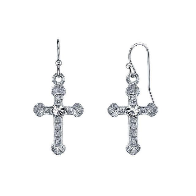 1928 Crystal Cross Drop Earrings, Womens, Silver Tone Product Image