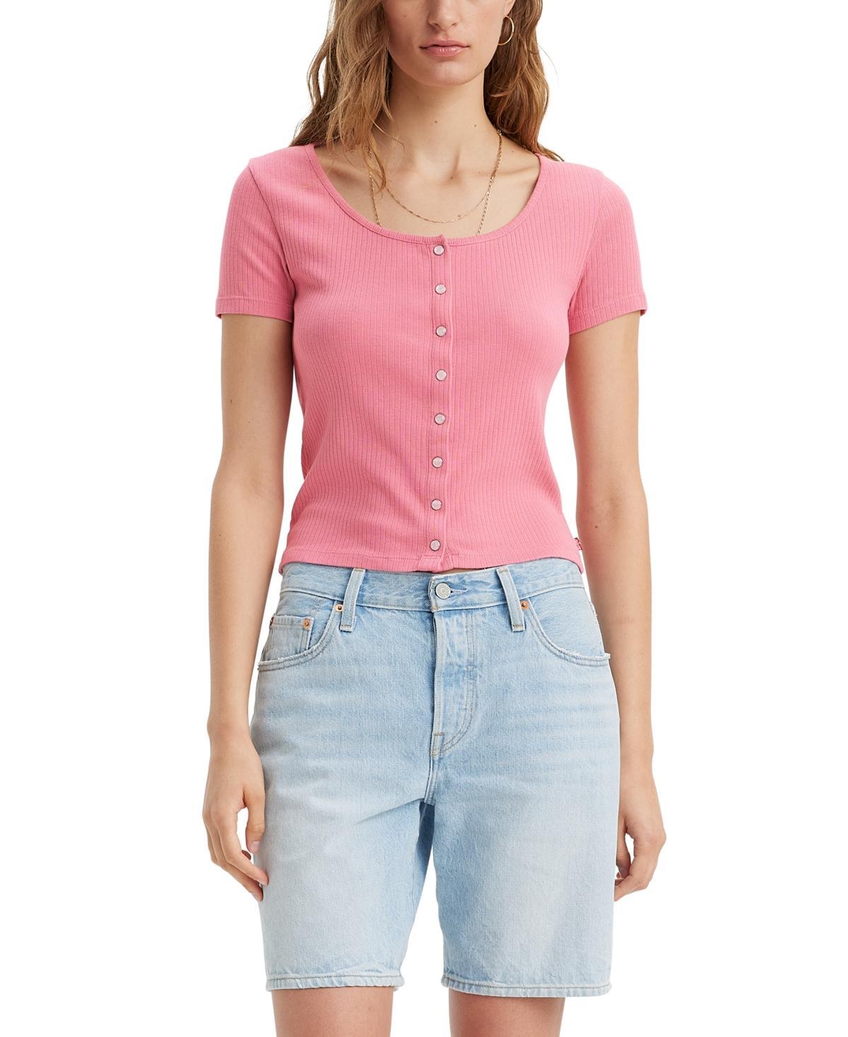 Women's Britt Cropped Snap-Front Short-Sleeve Top Product Image