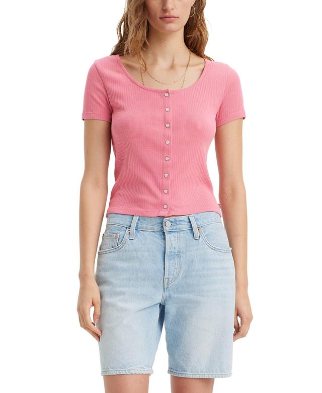 Women's Britt Cropped Snap-Front Short-Sleeve Top Product Image