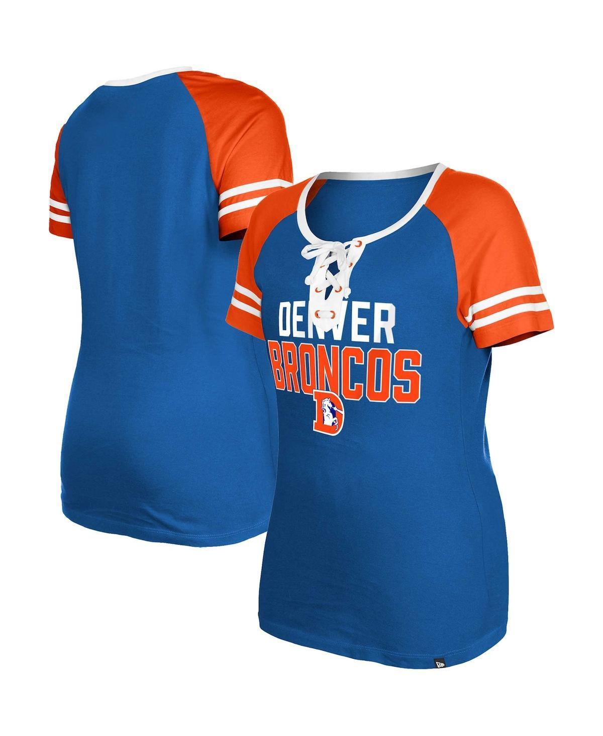 Womens New Era Royal Denver Broncos Throwback Raglan Lace-Up T-Shirt Product Image