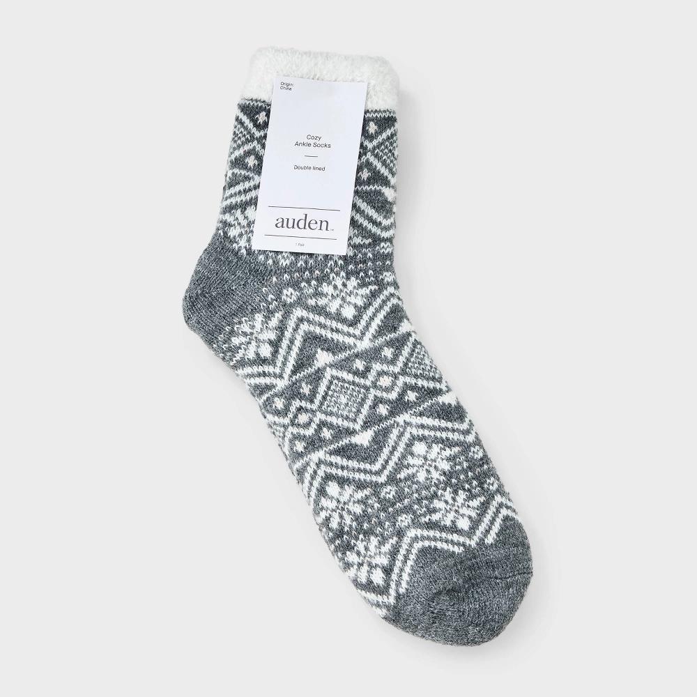 Women's Mixed Geo Double Lined Cozy Ankle Socks - Auden™ Charcoal Heather 4-10 Product Image