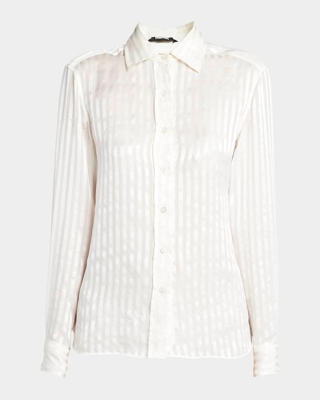 Striped Silk Button-Front Blouse Product Image