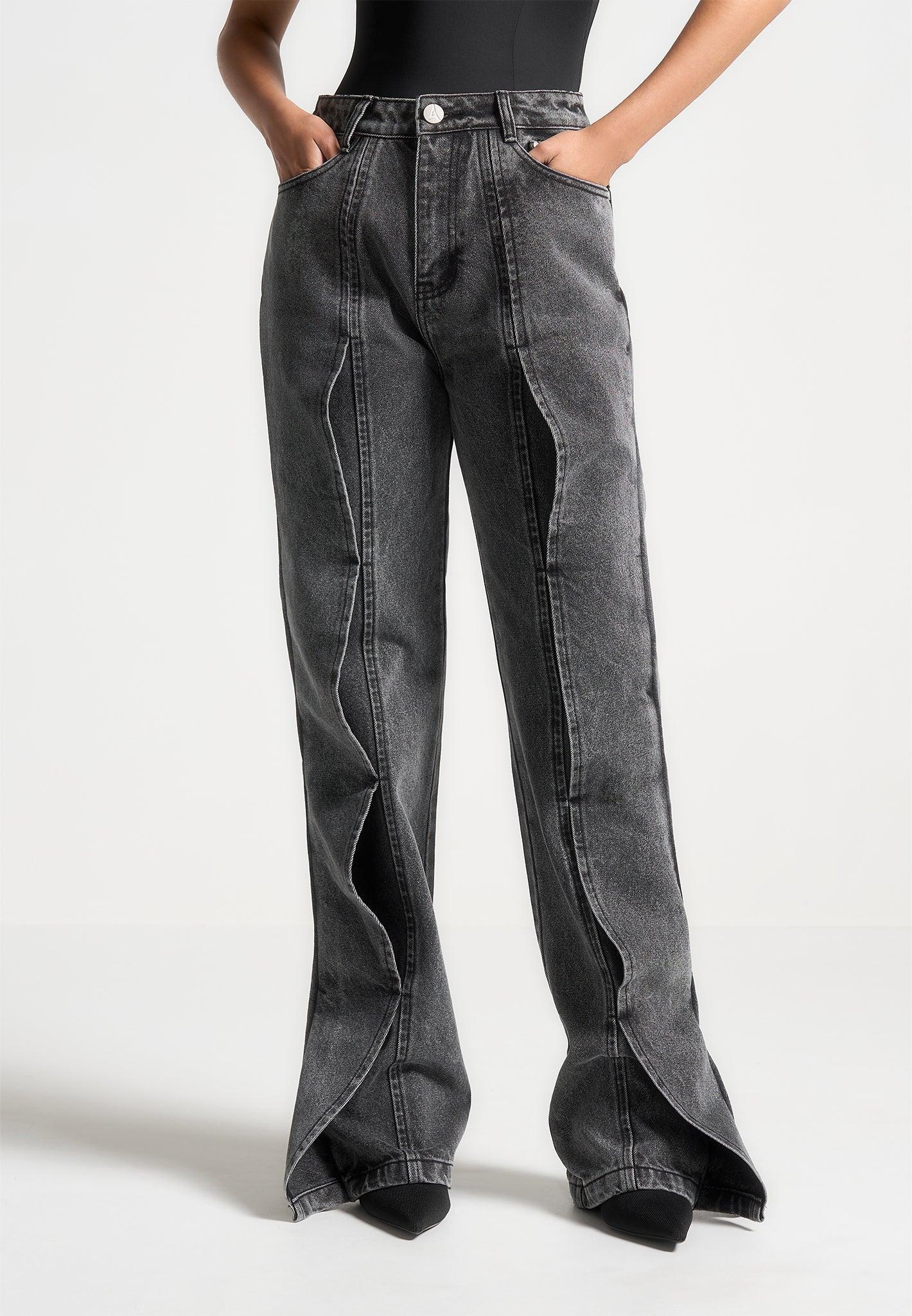 Wave Detail Boyfriend Jeans - Washed Grey Female Product Image