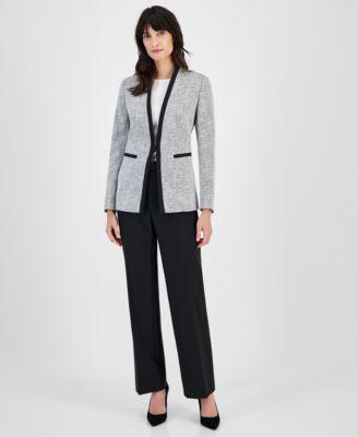 Anne Klein Womens Boucle Contrast Trim Jacket Mid Rise Wide Leg Pants Product Image