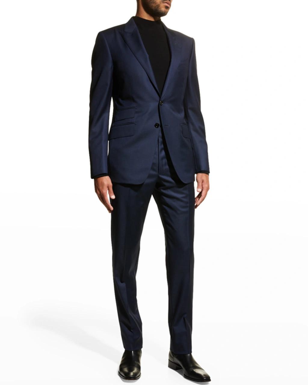 TOM FORD Shelton-fit Single-breasted Sharkskin Wool Suit In Navy Solid Product Image