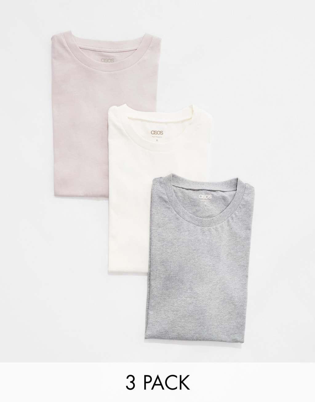 ASOS DESIGN 3 pack crew neck t-shirts in multiple colors Product Image