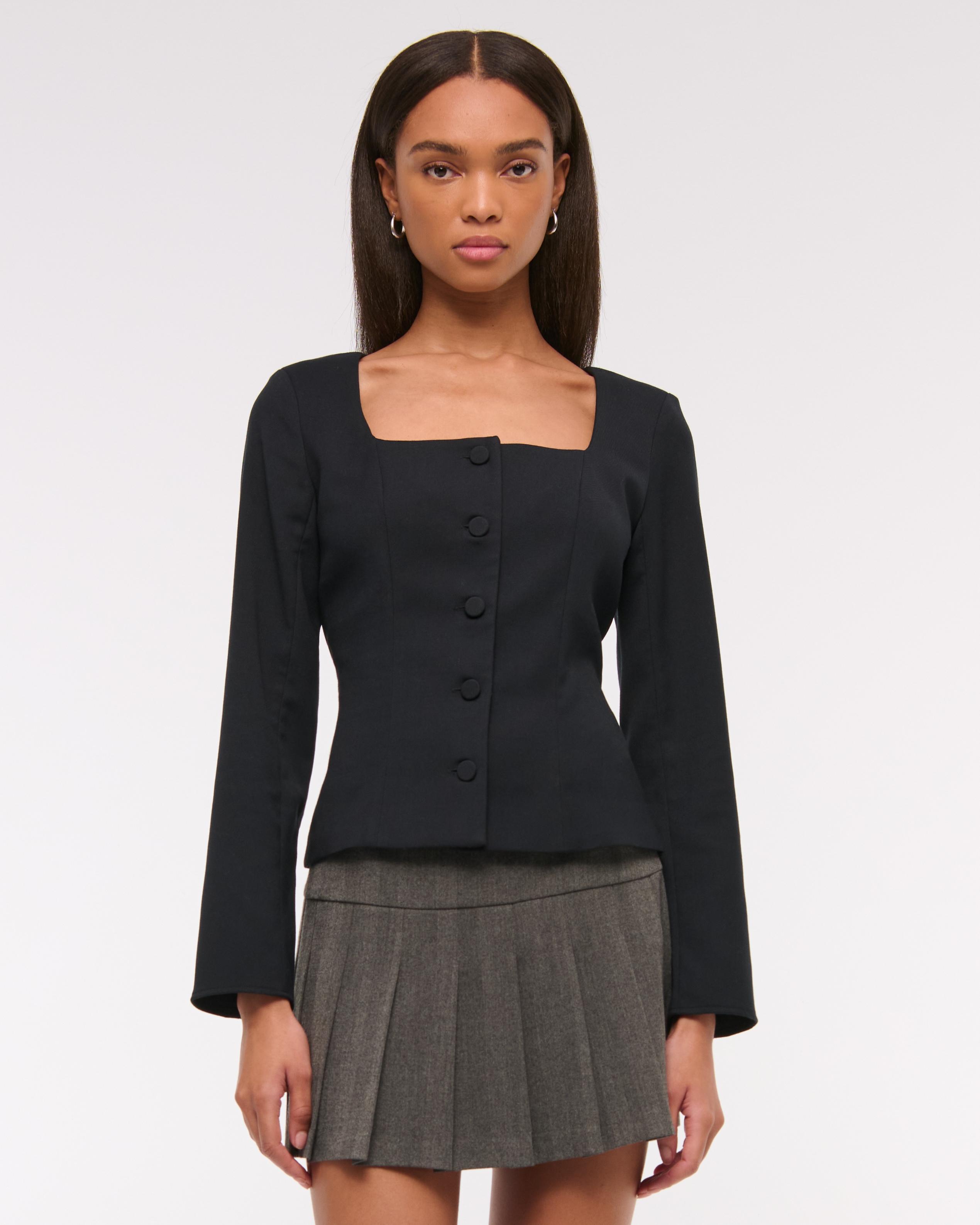 Long-Sleeve Squareneck Tailored Vest Product Image