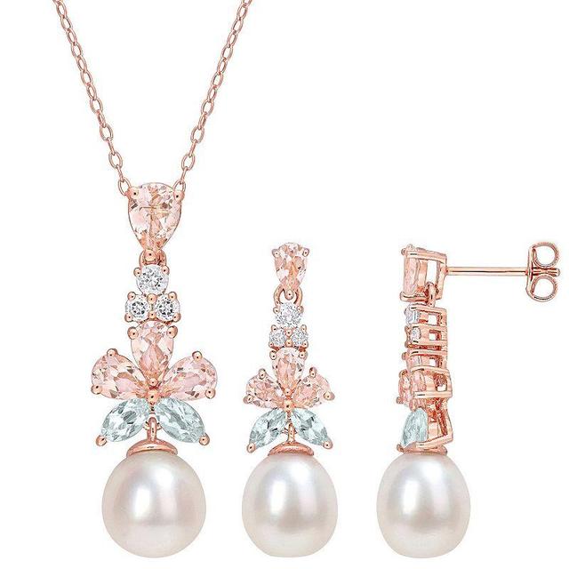 Stella Grace 18K Rose Plated Sterling Silver Multi-Gemstones & Freshwater Cultured Pearl Pendant Necklace & Earring Set, Womens Pink Tone Product Image