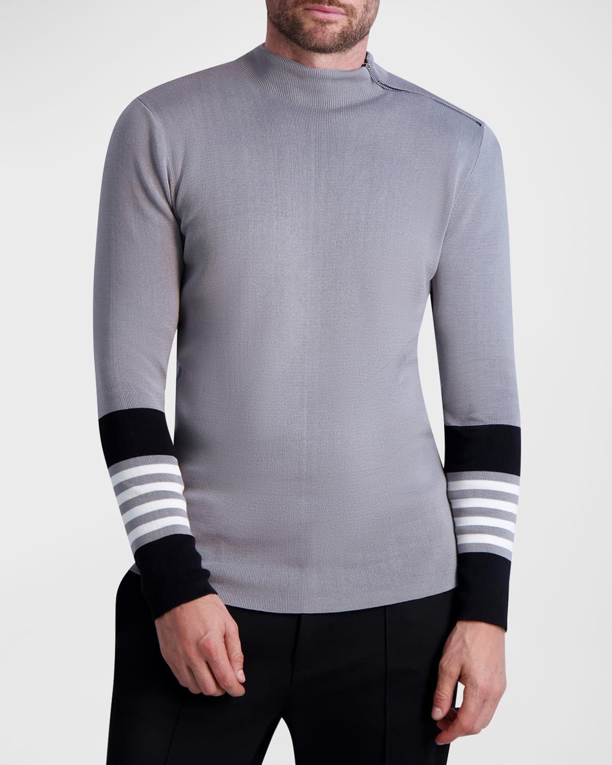 Mens Colorblock Mock-Neck Zip Sweater Product Image