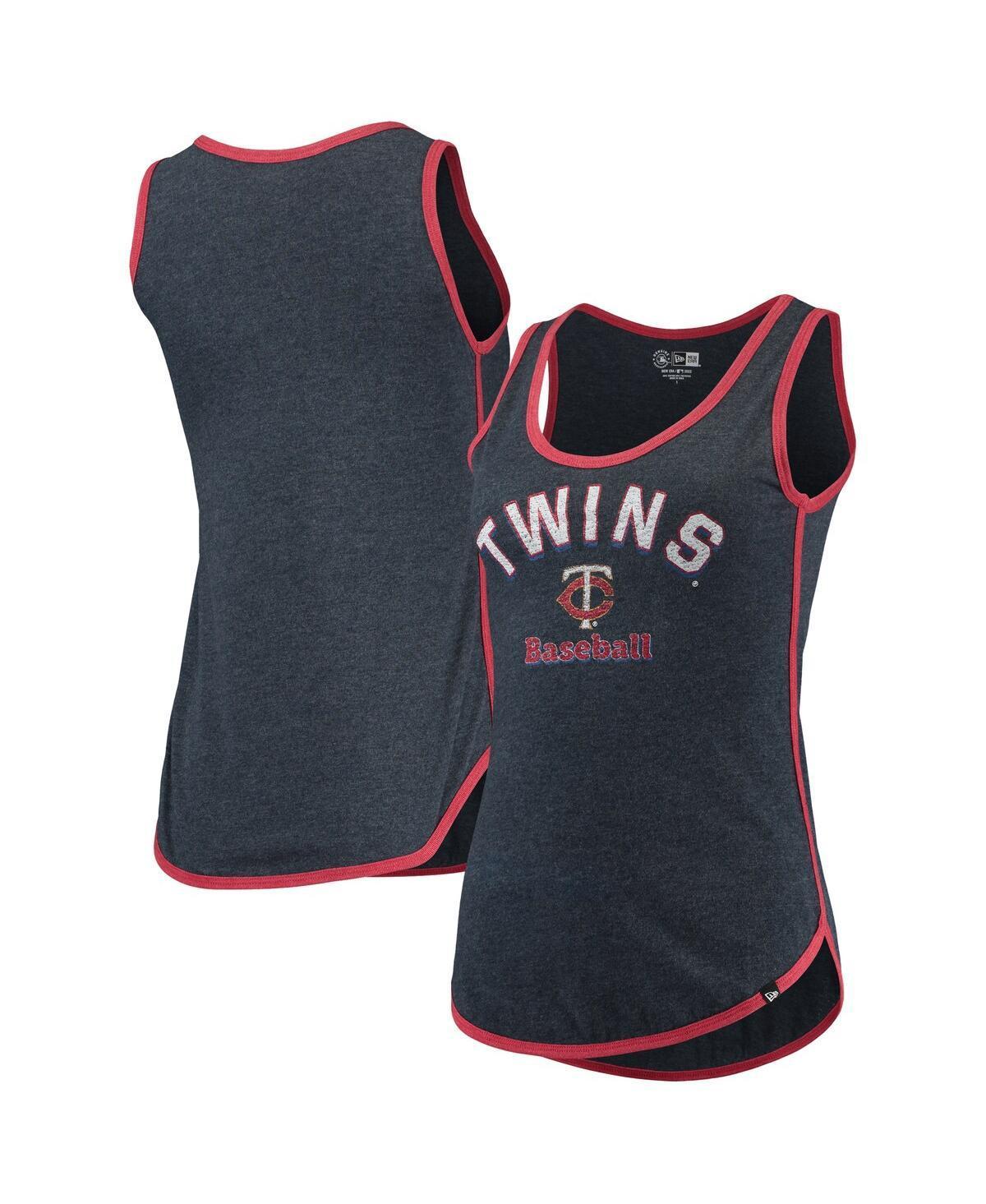 Womens New Era Heathered Minnesota Twins Contrast Binding Scoop Neck Tank Top Blue Product Image